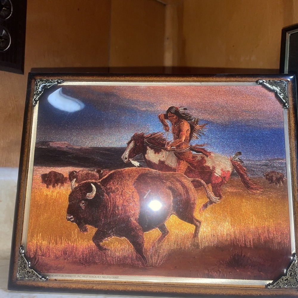Beautiful Bloom Brothers Vintage Foil Art‎ Native American Hunting Buffalo